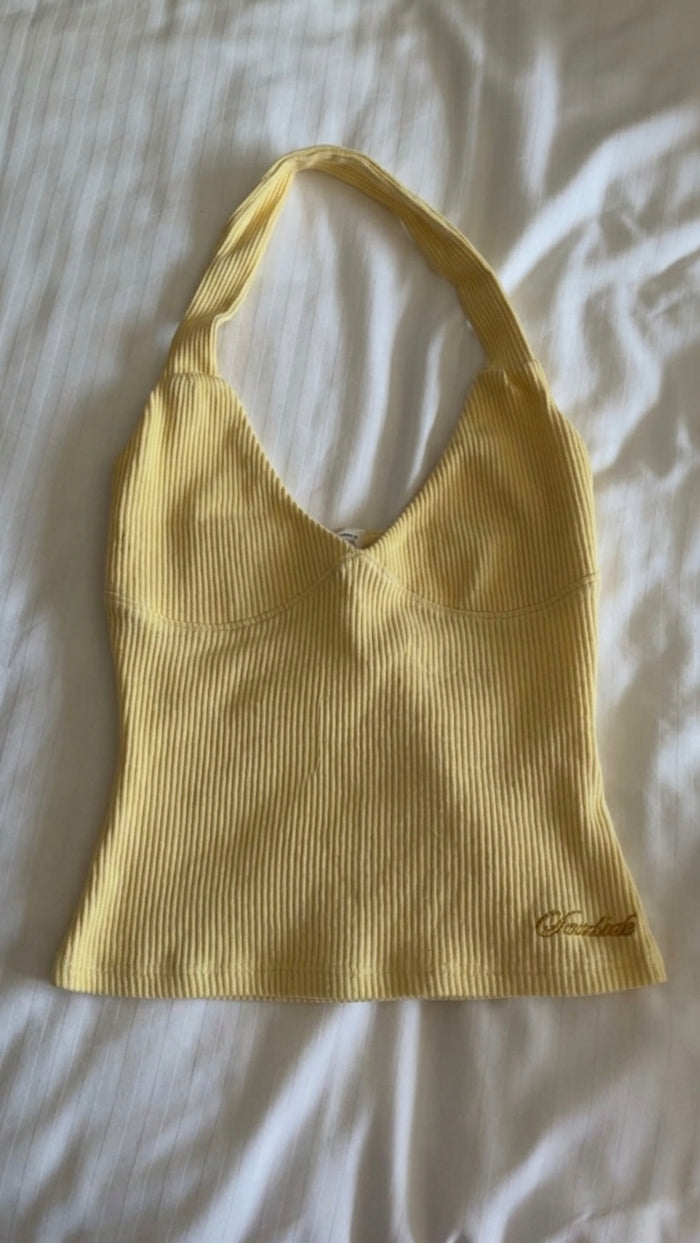 Cotton Halter Rib Top - Citron
