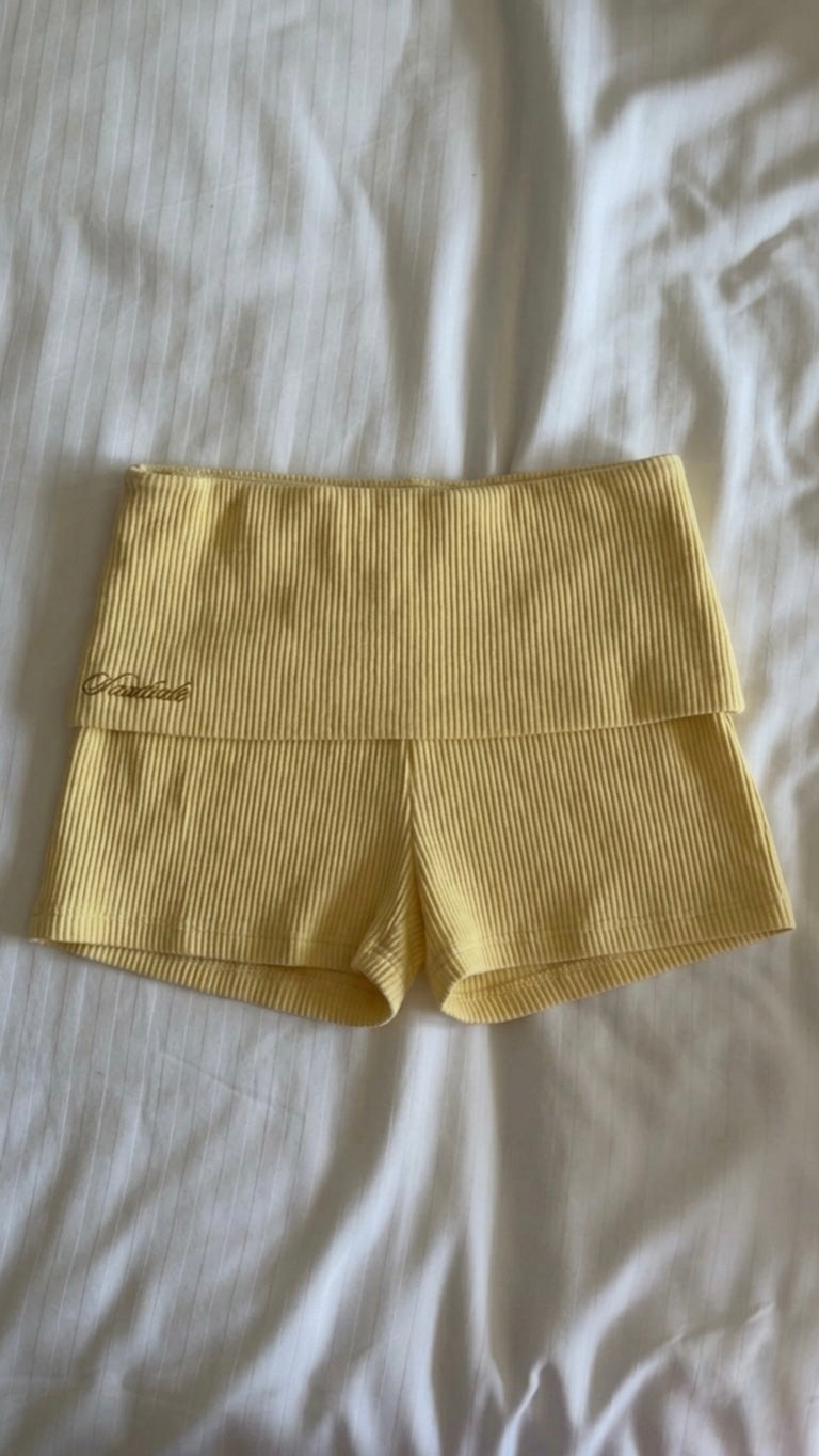 Cotton Foldover Rib Shorts - Citron